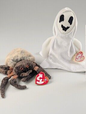 Beanie Babies Halloween Lot - Sheets the Ghost & Spinner the Spider Vintage